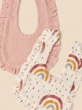 Baby Ruffle Bib Set Boho Rainbow Muslin Bibs Pink Neutral Newborn